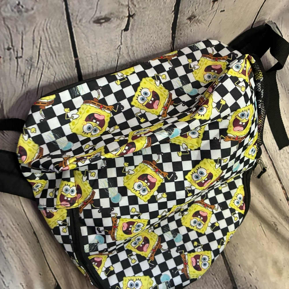 SpongeBob SquarePants Jellyfish Black White Checkered Backpack Bioworld Viacom - Picture 6 of 7